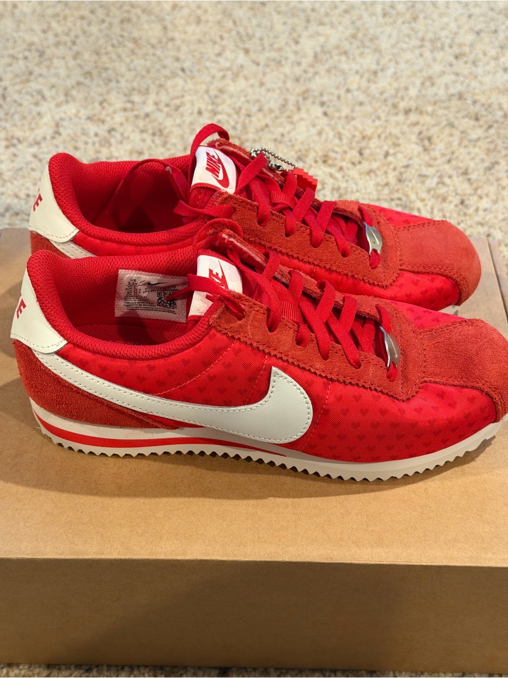 Nike Cortez GS Valentine's Day 2025 Red White Heart Sneakers HV5166-696, 3.5Y